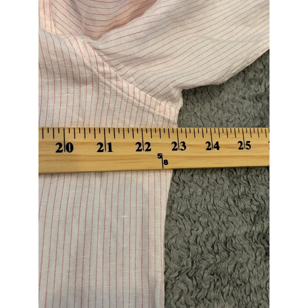 Banana Republic Shirt Mens Large Pink Striped Slim Untucked Linen Blend L/S